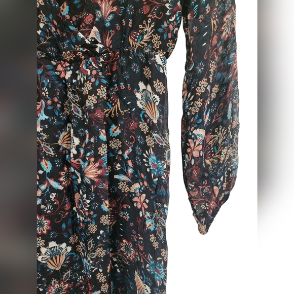 Elena Baldi silk wrap dress/Size XS/NWOT/Vintage/black, floral/hi-low/ - Picture 5 of 7
